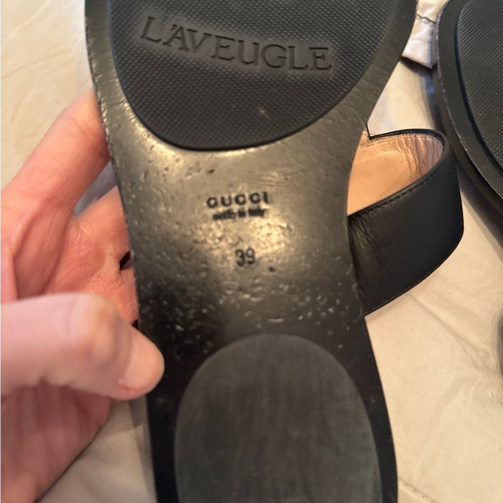 Gucci Black Leather Double G Thong Sandals Size 39 8.5 - Picture 6 of 7